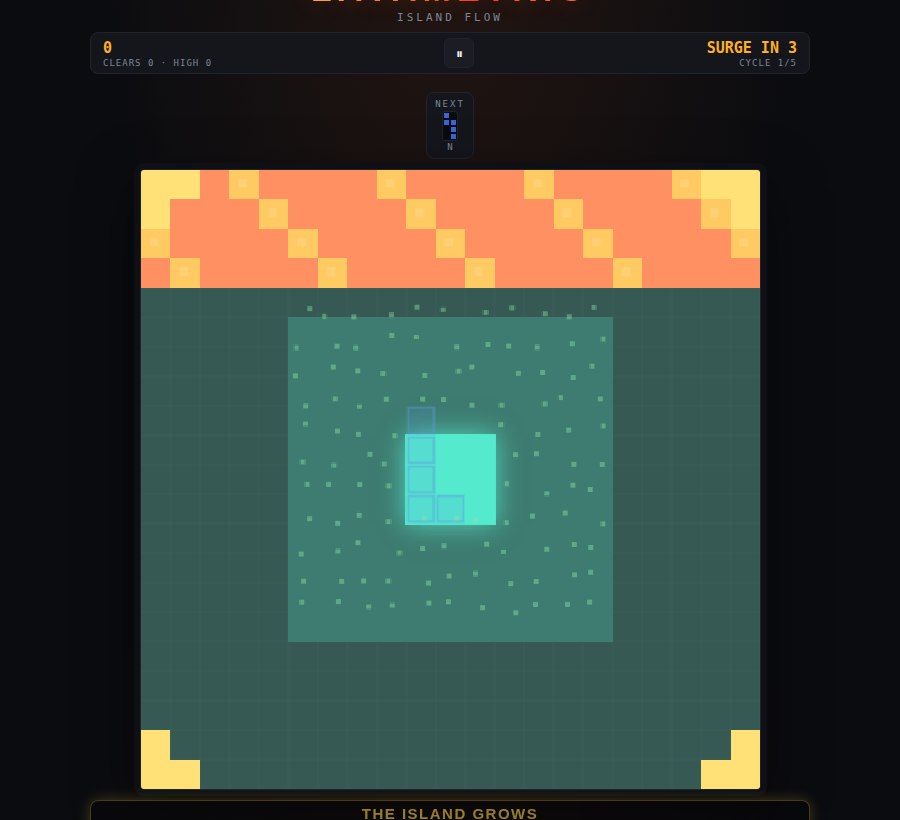 Island Flow mode — the island grown large mid-round